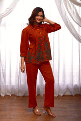 Rust Orange Co-ord Set with Floral Print Shirt