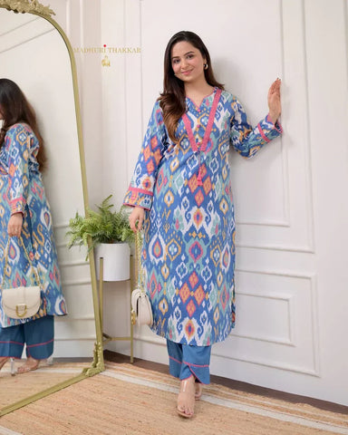 Premium Cotton Printed Designer Kurti With Bottom Set