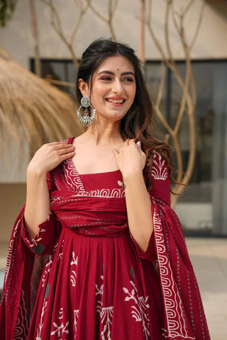 Anarkali Discharge Print Cotton Kurta Set