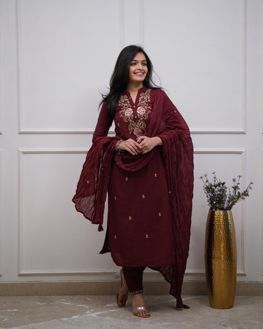 Beautiful Pure Cotton Super Dying Embroidery Suit